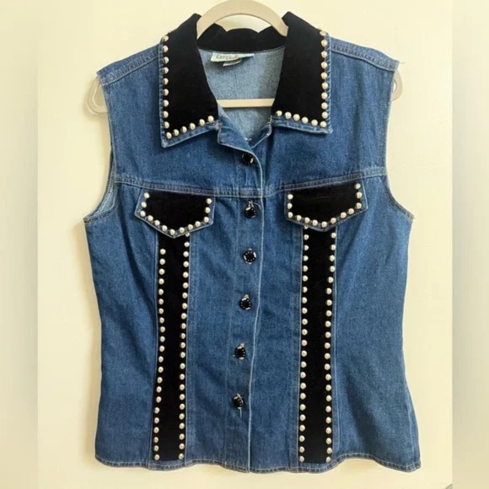 Western Denim and Velvet Vest, Size L